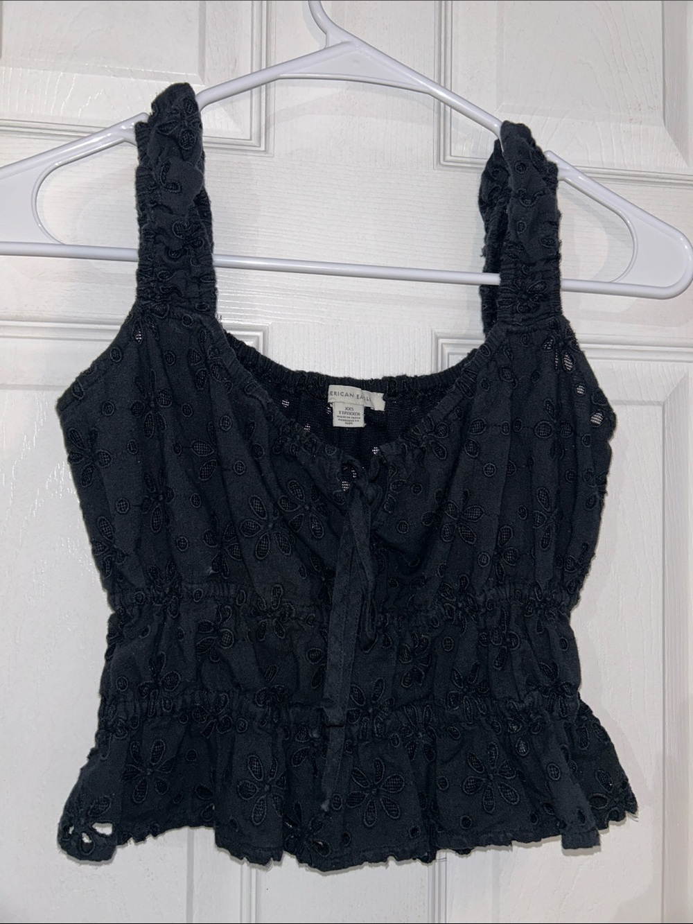 American Eagle Outfitters Black Eyelet Smocked Camisole-XXS